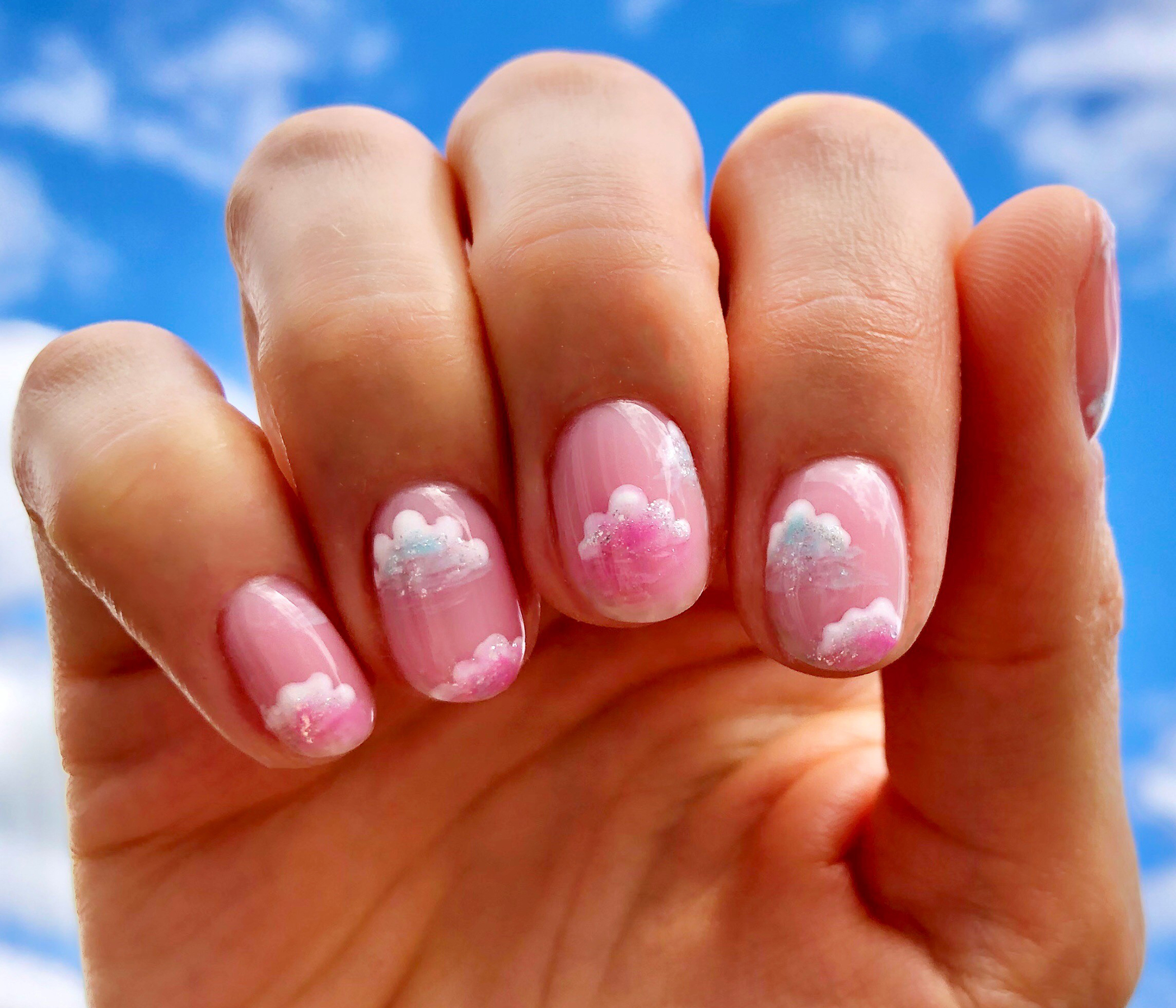 My cloud nails! I'm a beginner so I'm proud of them :)) my second bit more  complex nail art! : r/NailArt